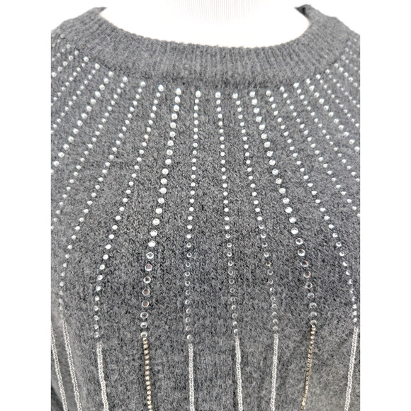 BB Dakota If You Fancy Gray Embellished Fringe Sweater XS Sparkle Western Glam - Picture 8 of 15